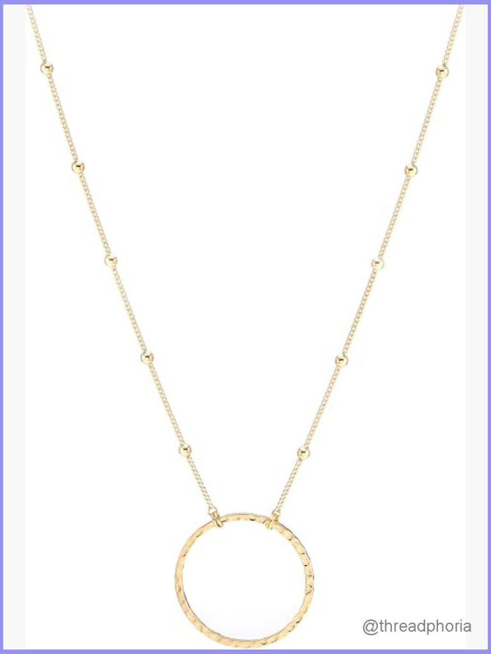 18K Gold Plated Circle Pendant Necklace Long Satellite Beaded Chain Geometric